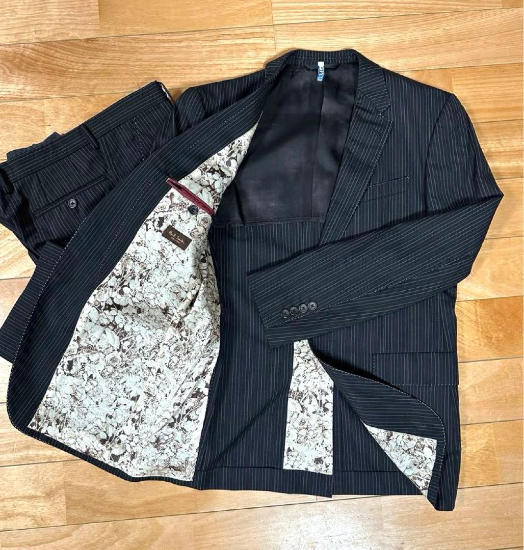 Paul Smith ポールスミス　コレクション　スーツ　黒　ストライプ　L