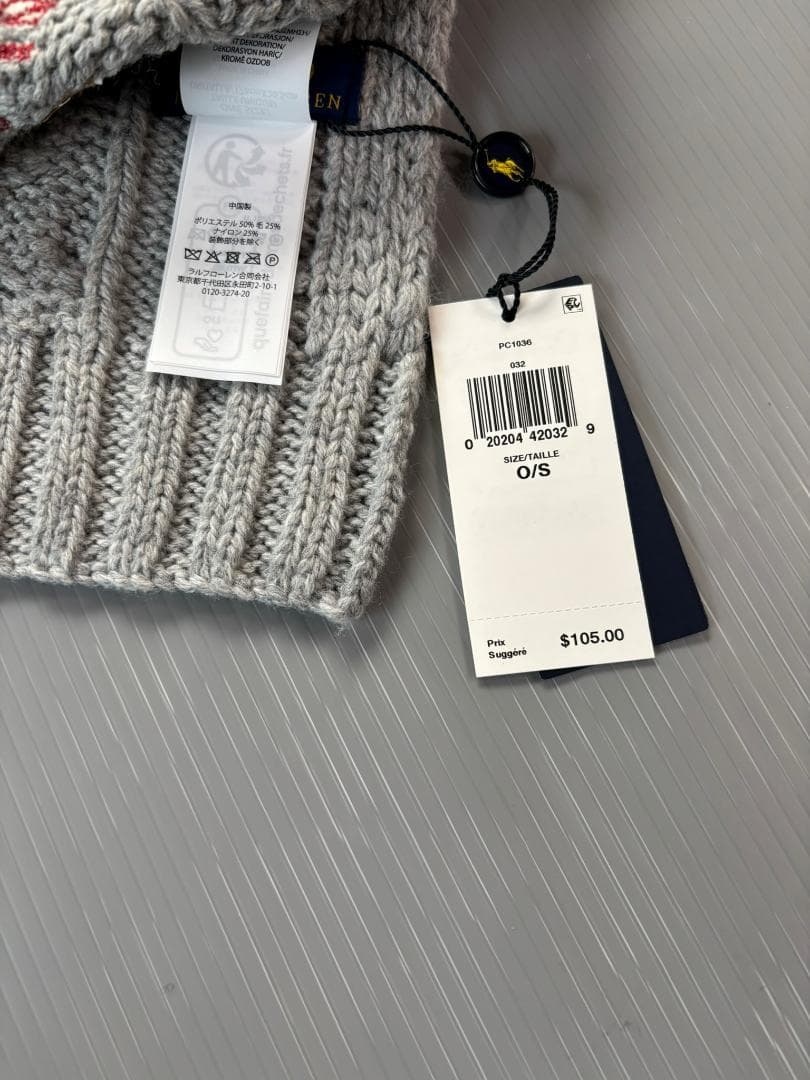 2025定番ベア新品タグ付きラルフローレンポロベアマフラーケーブルニットグレー