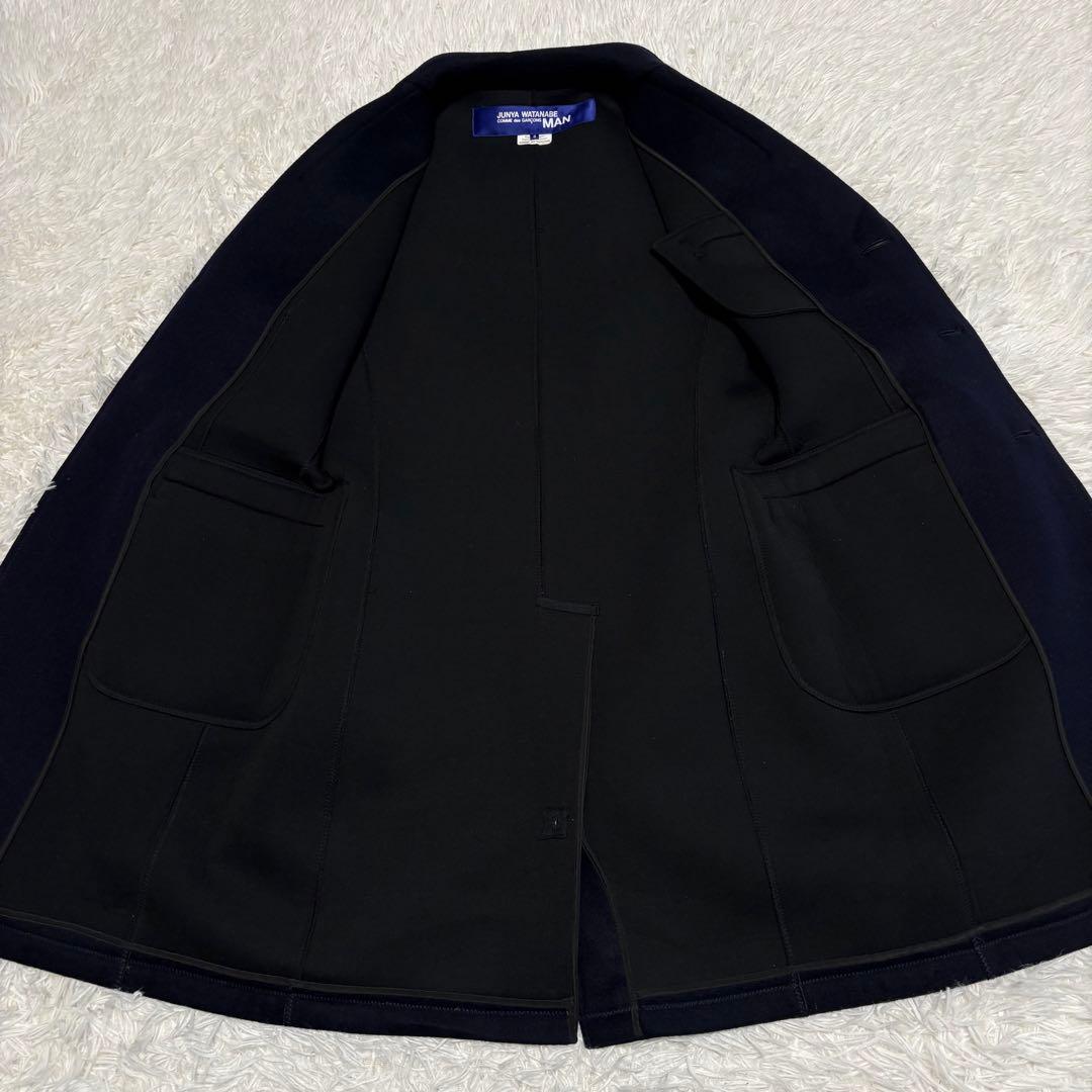 ジュンヤワタナベマン ウールボンディングコート カシミヤ混 ネイビー S