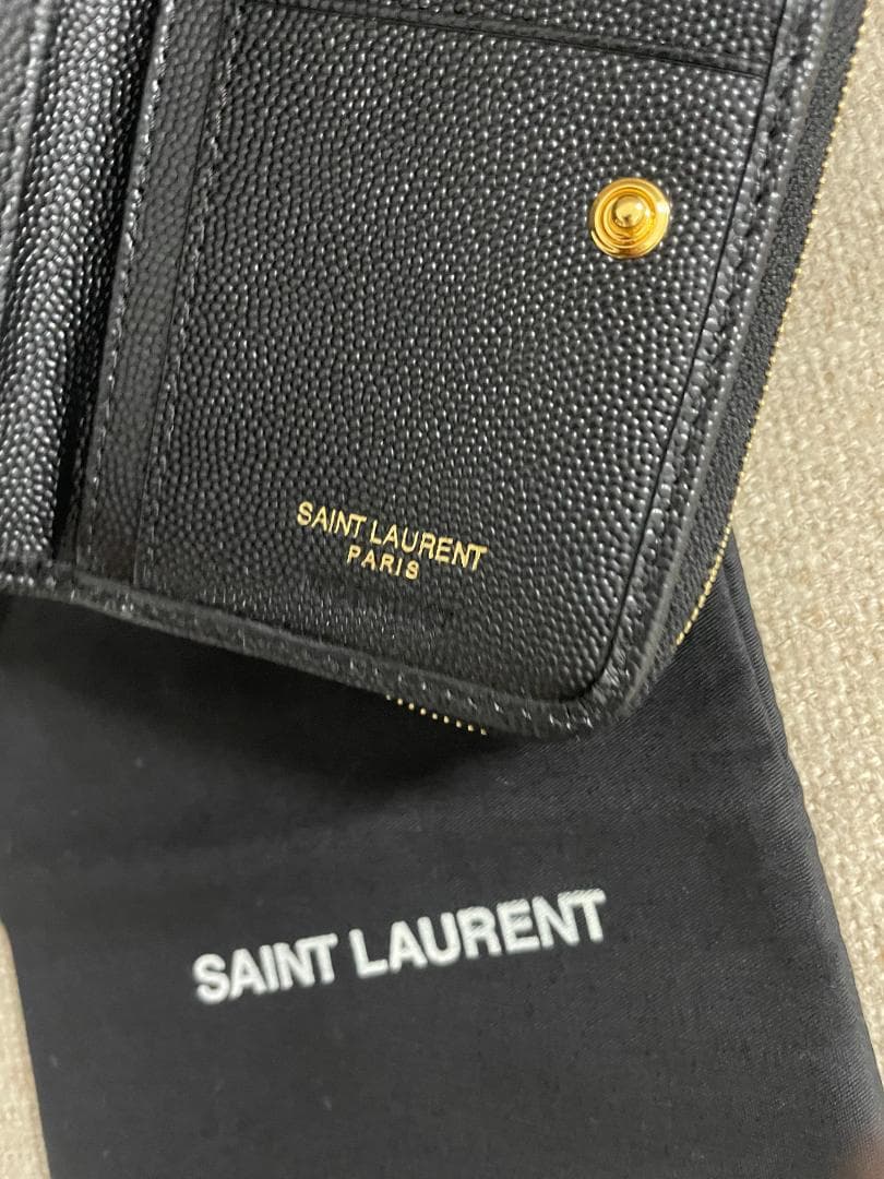 ブラック/綺麗 サンローラン 折り財布Saint Laurent ゴールド ロゴ
