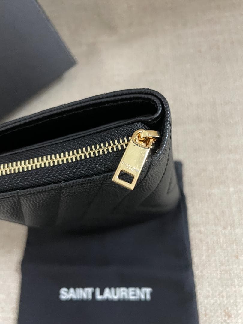 ブラック/綺麗 サンローラン 折り財布Saint Laurent ゴールド ロゴ