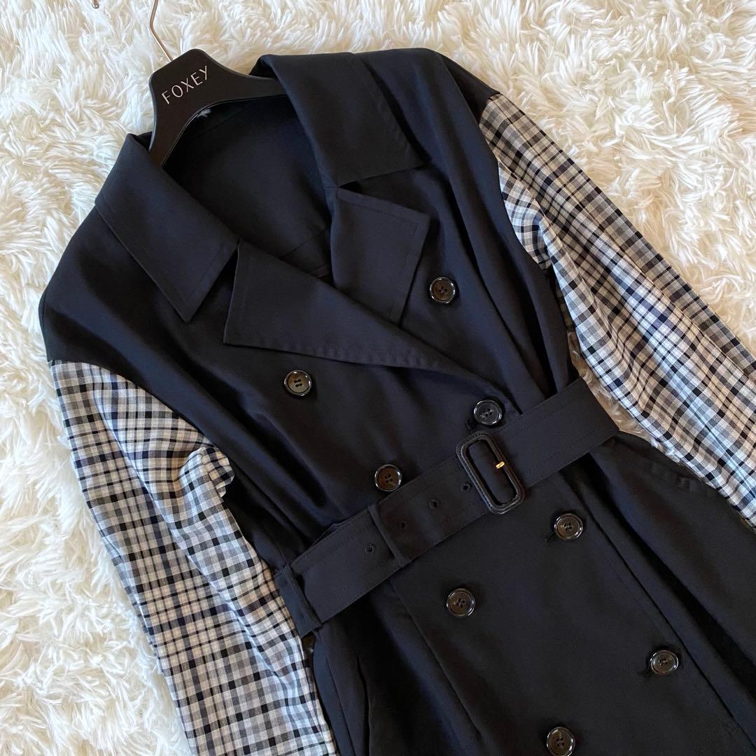 ダイアグラム　チェックコンビワンピース　トレンチ風　切替 ベルト　マキシ