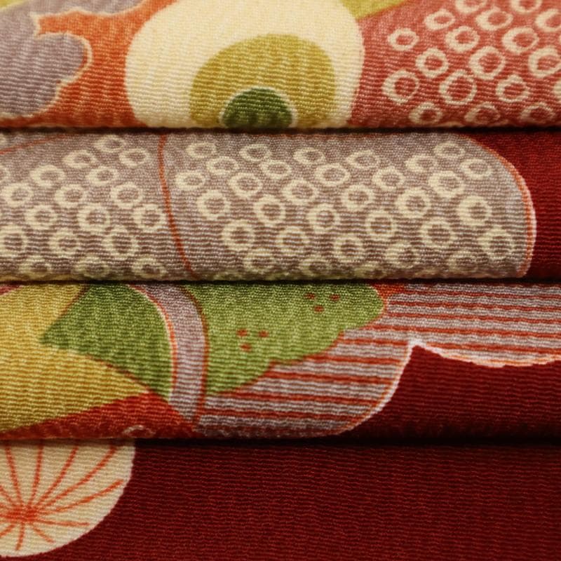 七五三 七歳 お子様着物 梅の花に吉祥文宝尽く 赤褐色 化繊 11RC4