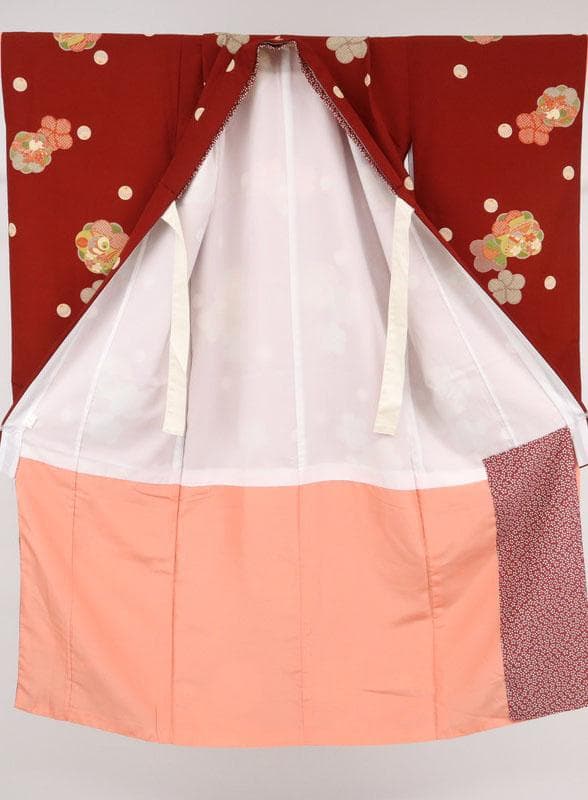 七五三 七歳 お子様着物 梅の花に吉祥文宝尽く 赤褐色 化繊 11RC4