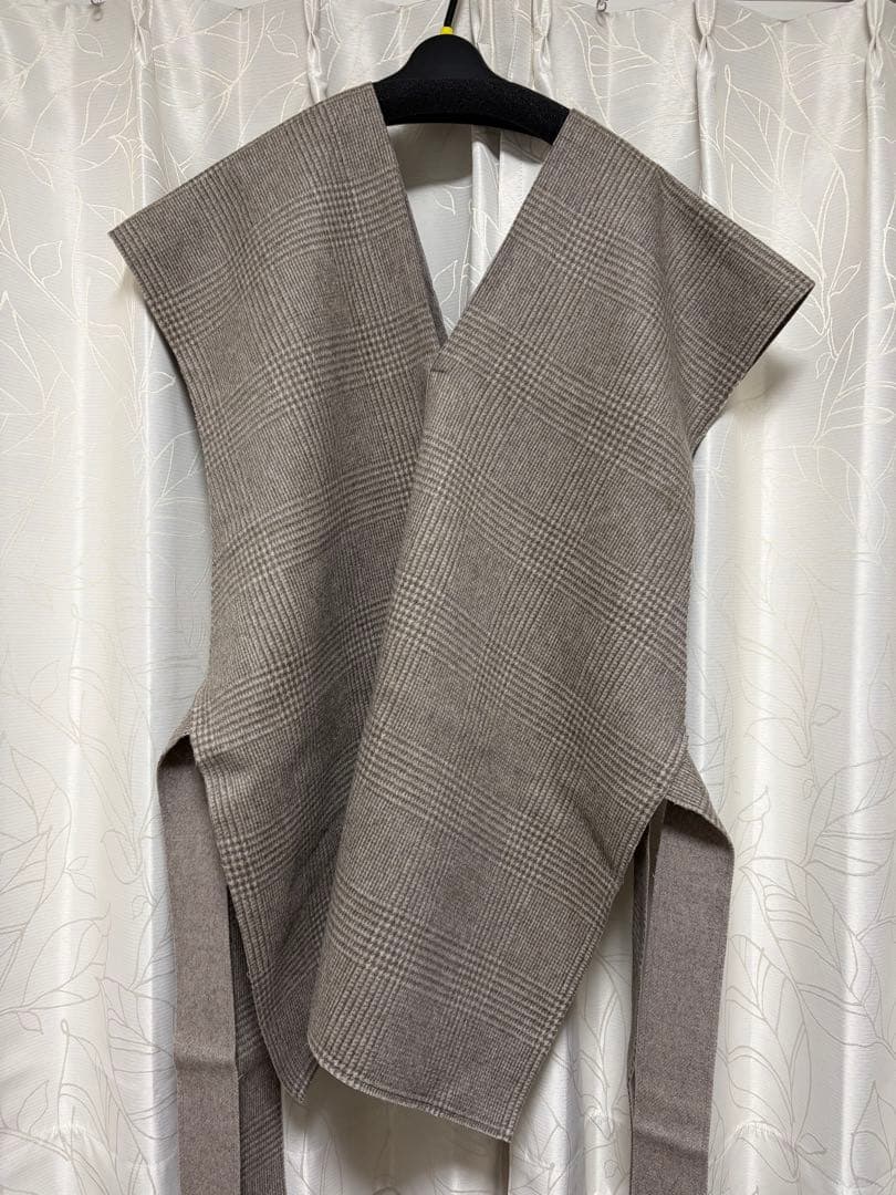 【美品】ヨリ yori リバーシブル　グレンチェックジレ ポンチョ