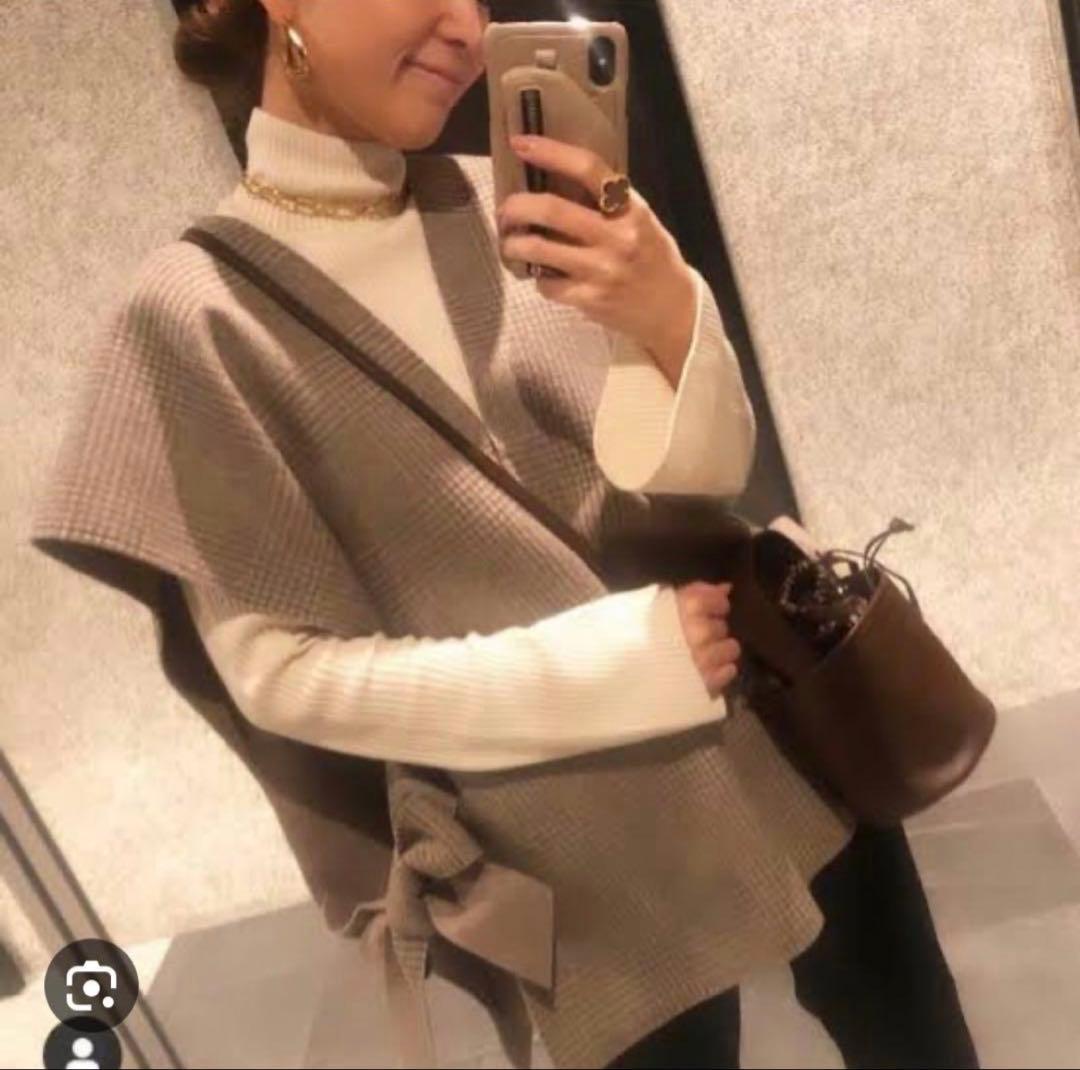 【美品】ヨリ yori リバーシブル　グレンチェックジレ ポンチョ