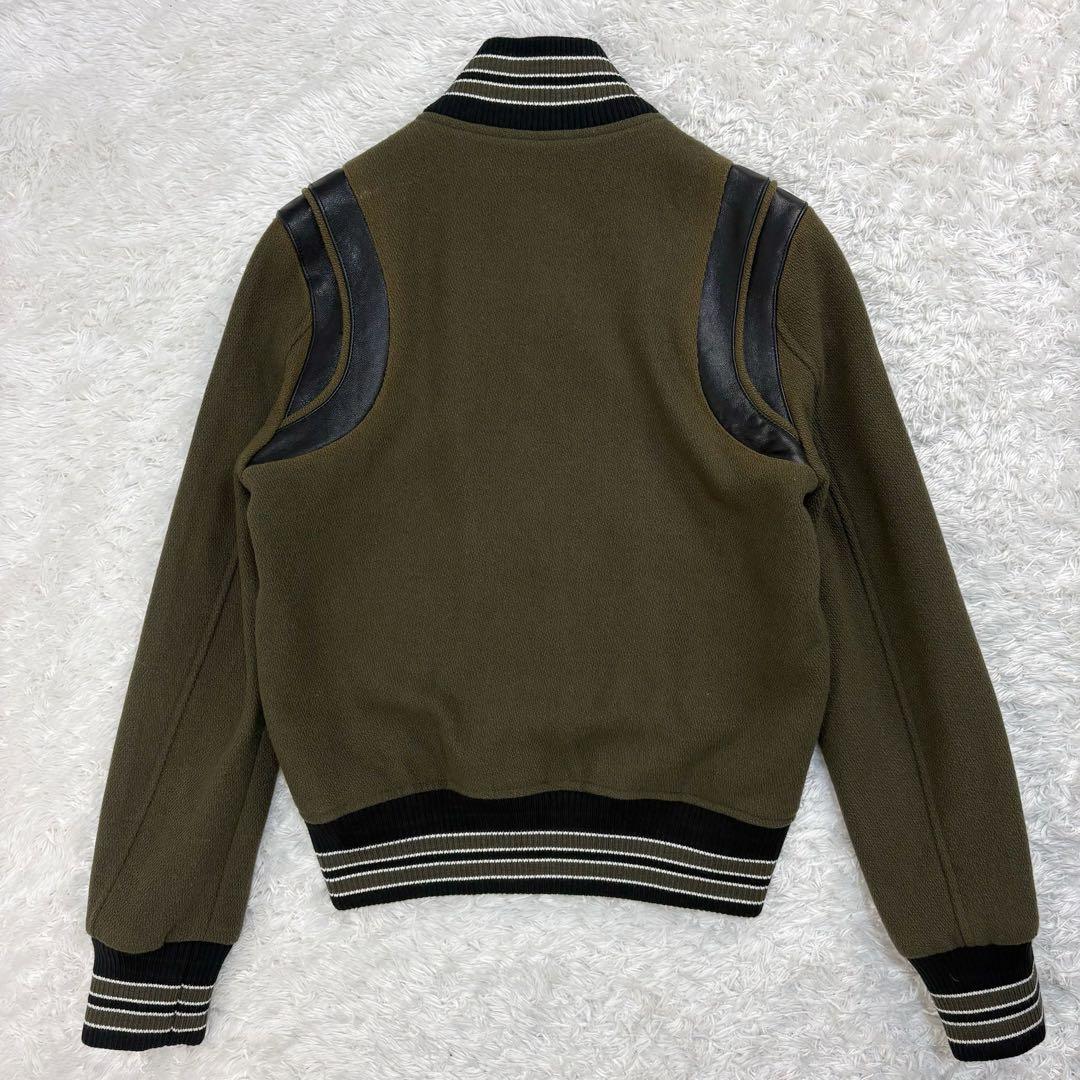 5840【希少カラー】サンローラン☆レザー切替テディジャケット カーキ 即完売