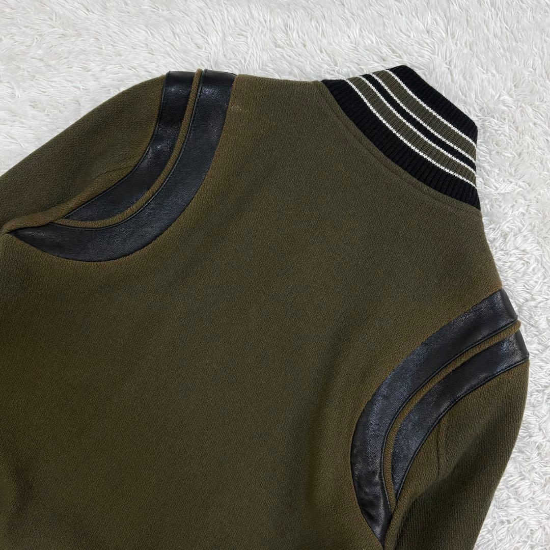5840【希少カラー】サンローラン☆レザー切替テディジャケット カーキ 即完売