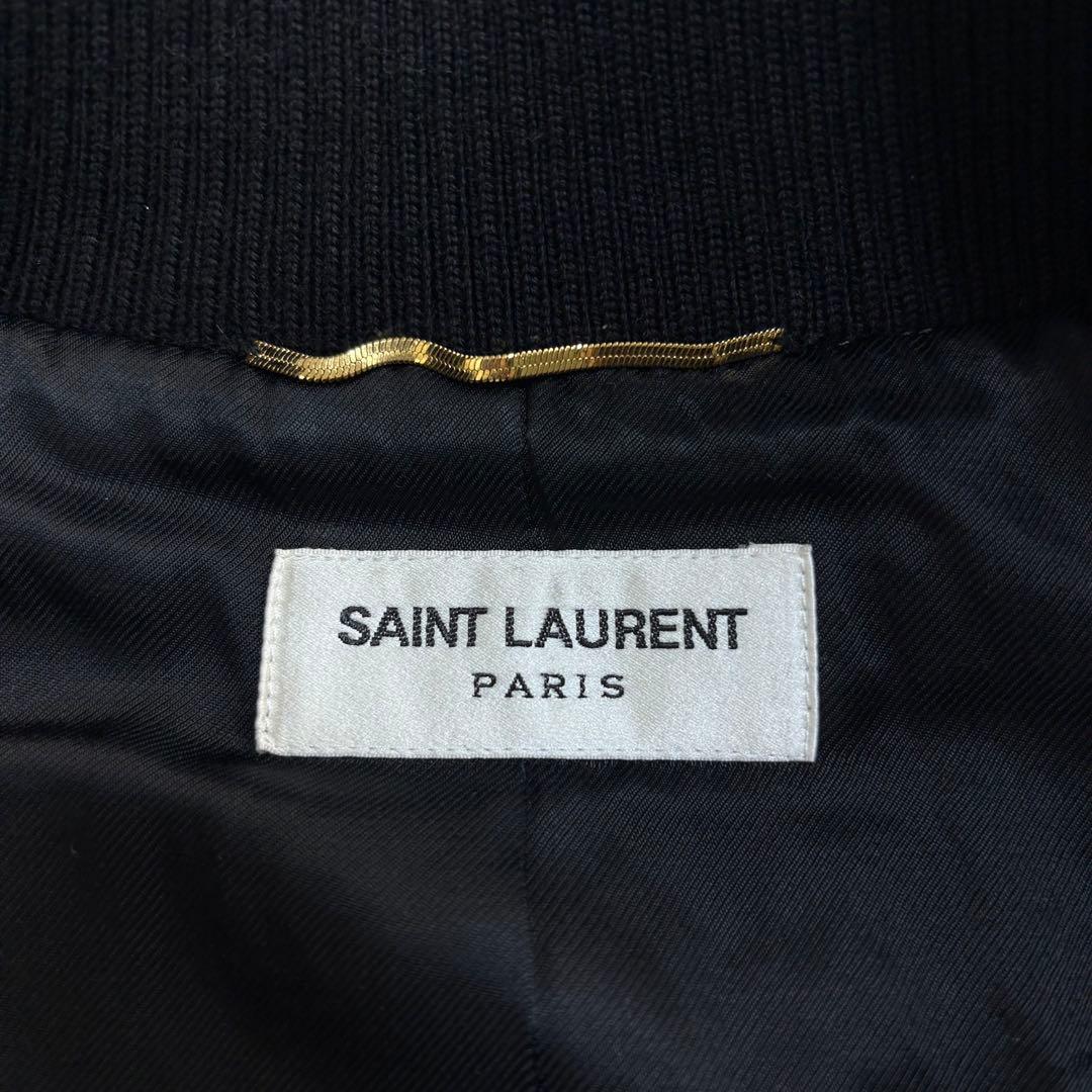 5840【希少カラー】サンローラン☆レザー切替テディジャケット カーキ 即完売