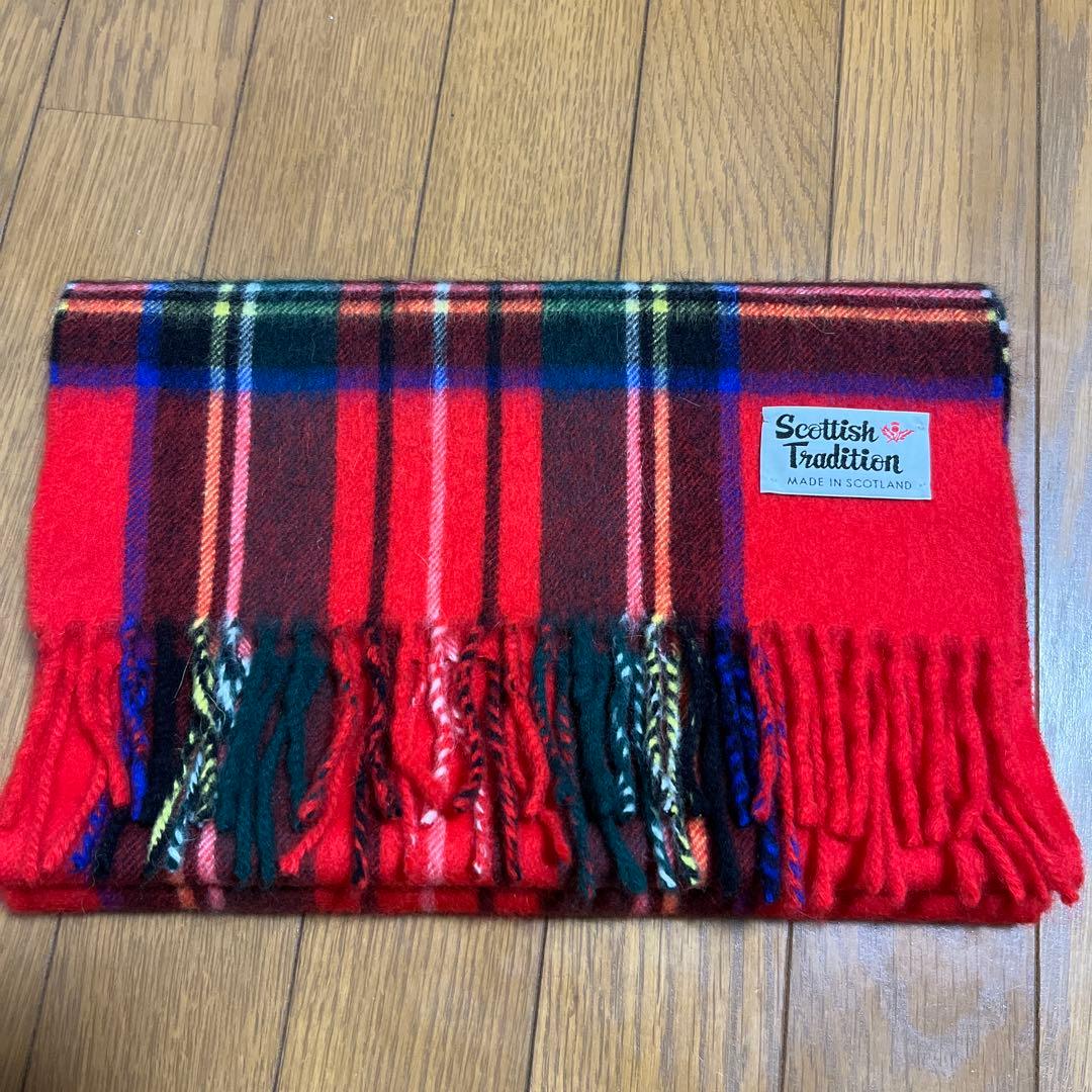 未使用★Scottish Tradition マフラー　チェック×レッド系