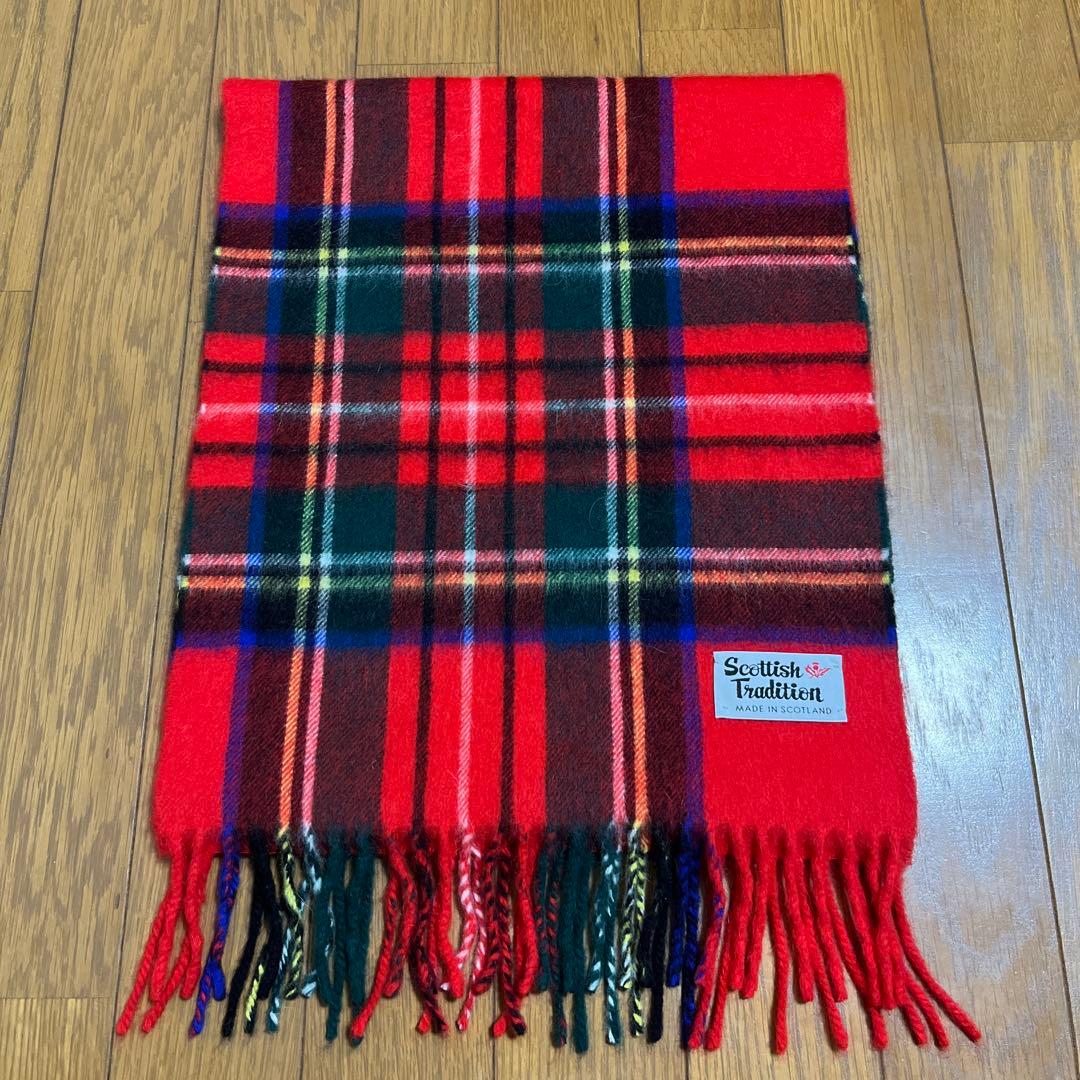 未使用★Scottish Tradition マフラー　チェック×レッド系