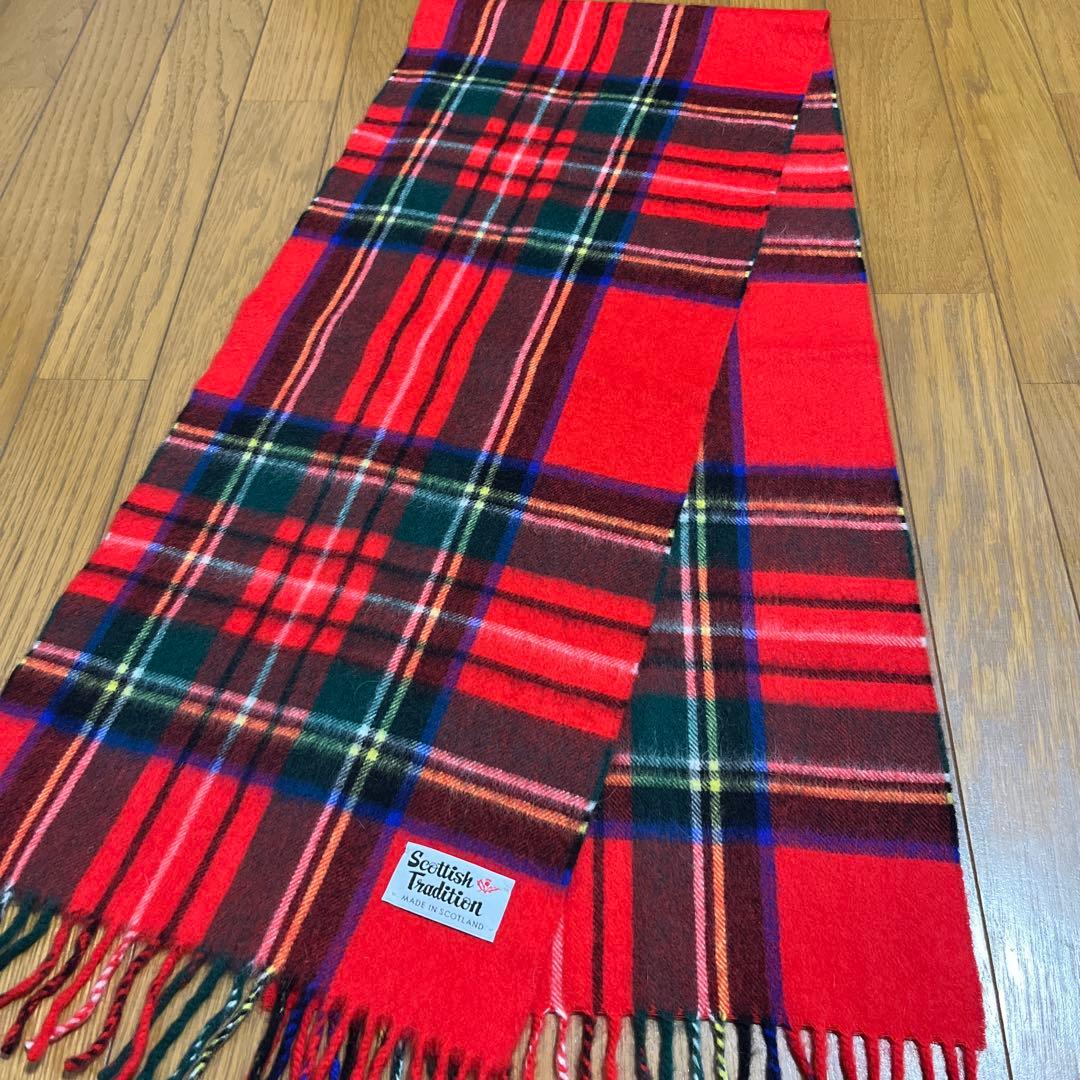 未使用★Scottish Tradition マフラー　チェック×レッド系