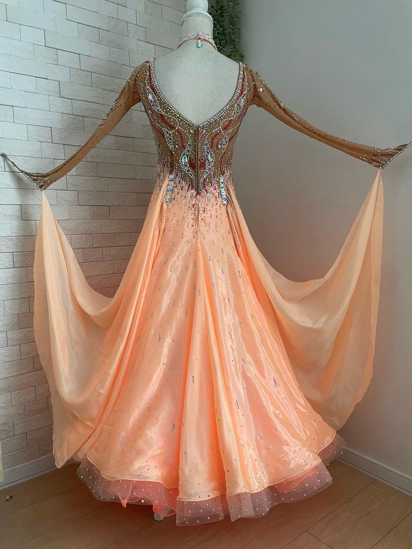 社交ダンス⭐️スタンダードドレス　オーダードレス　ベージュ＆オレンジ