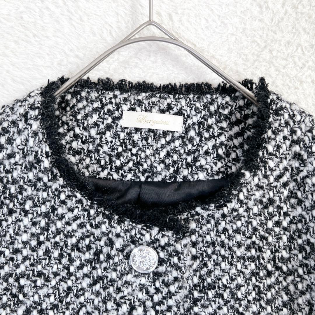 美品✨ラウンジドレス ツイードジャケット ノーカラー ウール 黒 人気完売品