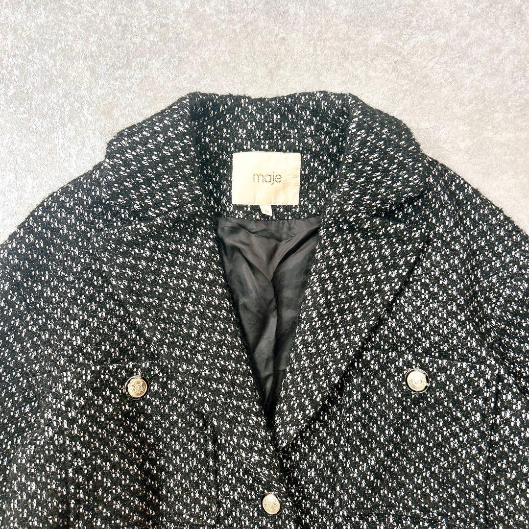 【美品】maje マージュ　アルパカ混ツイードジャケット　金ボタン　ゆったり　L