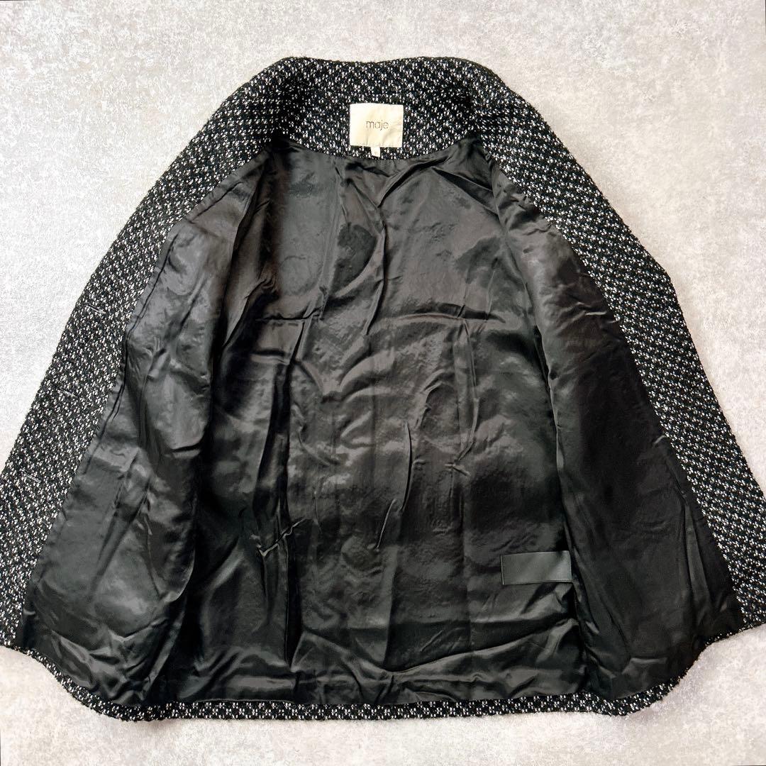 【美品】maje マージュ　アルパカ混ツイードジャケット　金ボタン　ゆったり　L