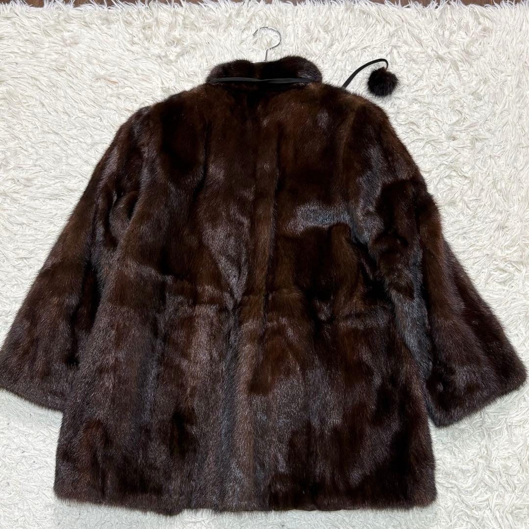 リアル ファー ミドルコート 毛皮コート ダークブラウン