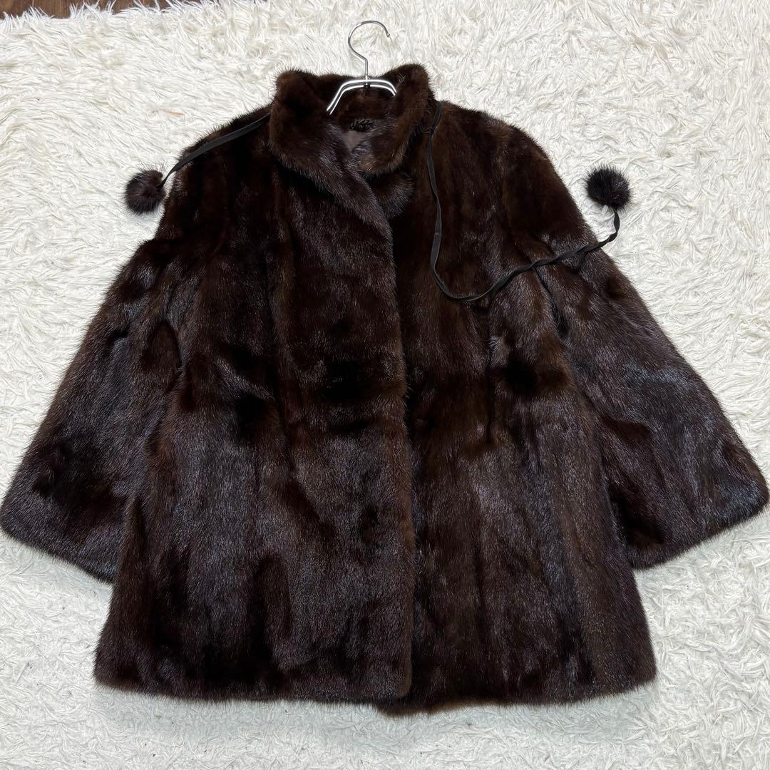 リアル ファー ミドルコート 毛皮コート ダークブラウン