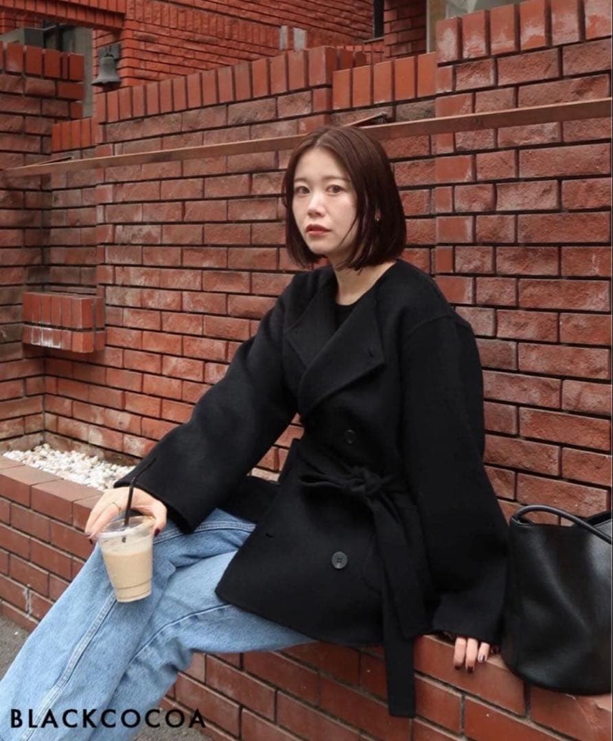 basement online ノーカラー2WAYリバーミドルコート BLACK