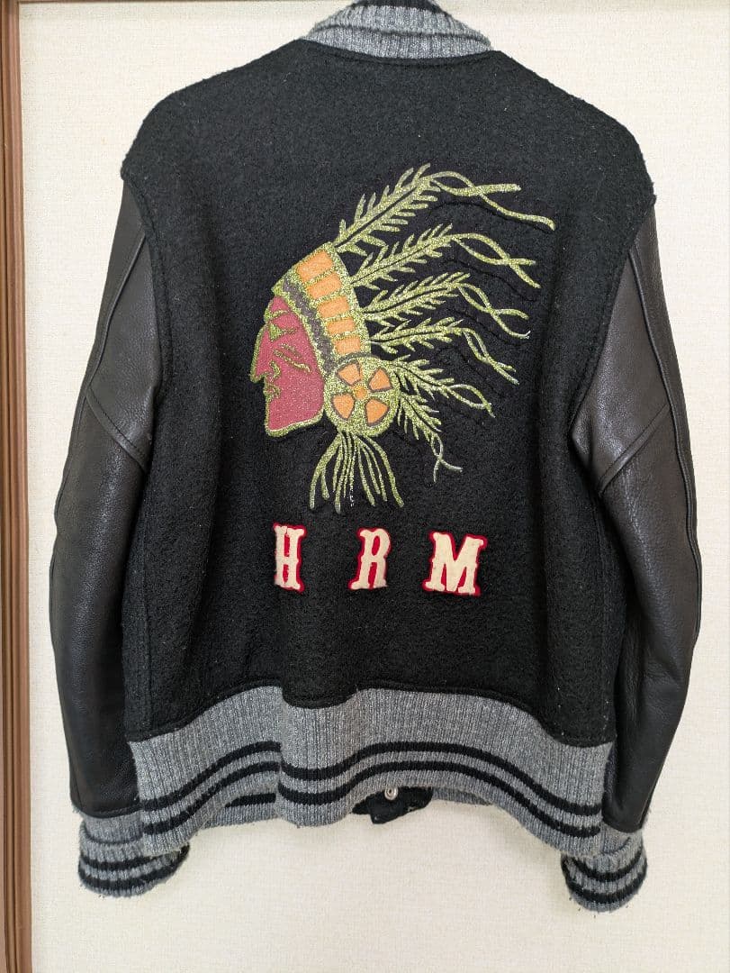 ハリウッドランチマーケット 袖革スタジャン　日本製　M 黒　刺繍