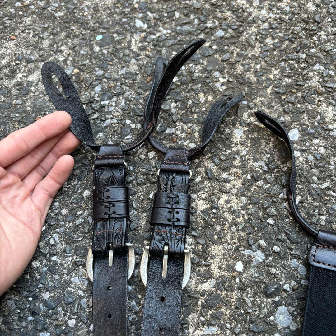 DOUBLE RL RRL サスペンダー ブラック レザー 革