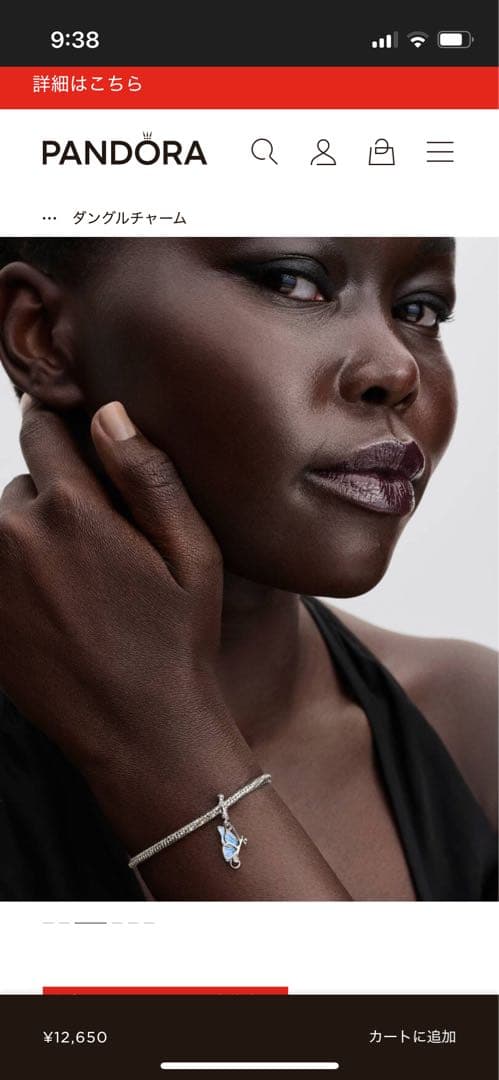 パンドラ　蝶　チャーム　Winged Dangle Charm