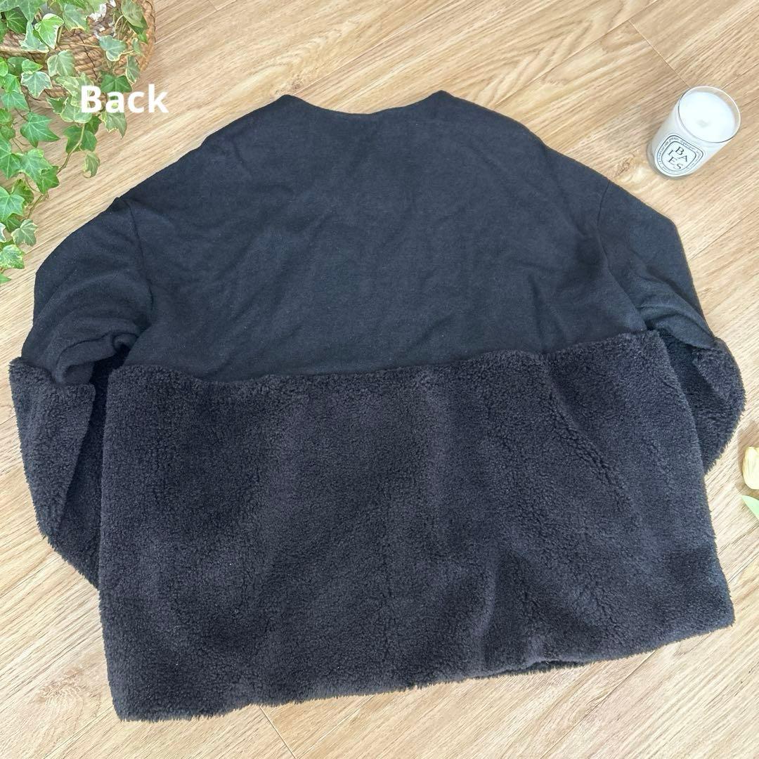 yoriヨリ　Vネックファーショートコート　Fフリーサイズ　ブラック　ボア切替