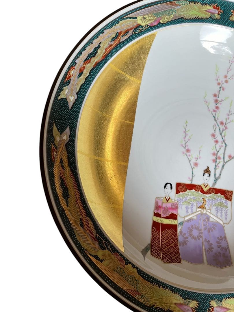 美品 九谷焼 弥与衛門窯 皇后陛下御麗筆 良子女王 雛の図 御絵皿 桐箱 塗箱