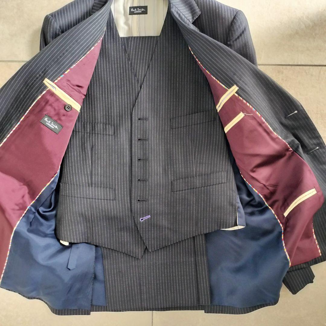 Paul Smith ネイビー ストライプ 3ピース2Bスーツｌ総裏