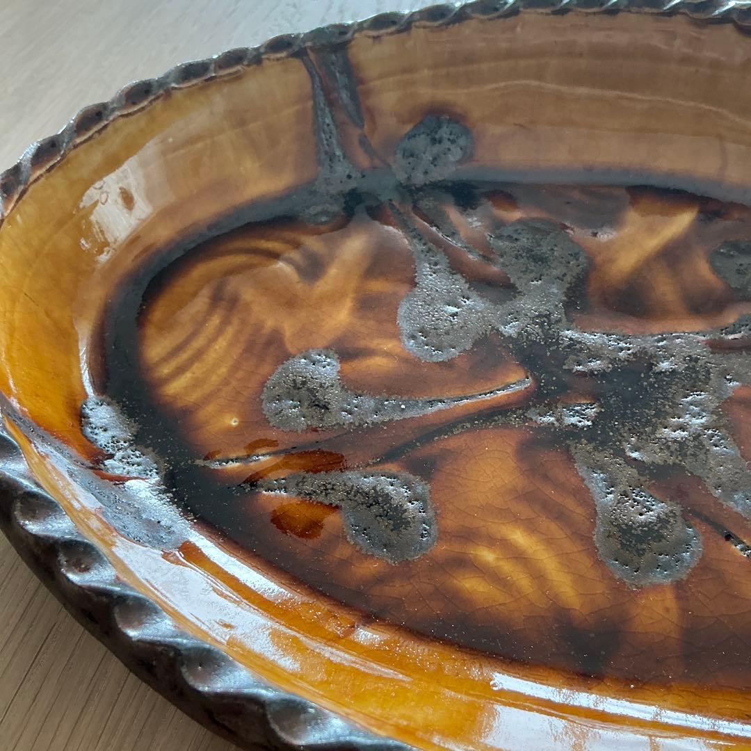 小代焼　ふもと窯　スリップウェア　楕円　井上尚之