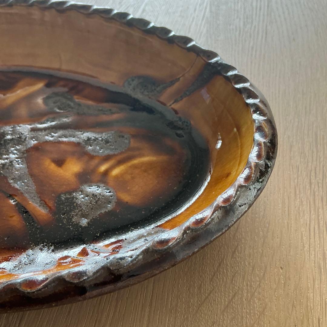 小代焼　ふもと窯　スリップウェア　楕円　井上尚之