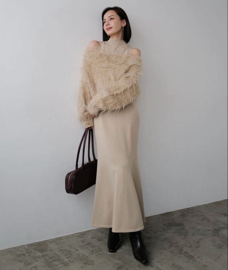 anuans オフショルレイヤードニットワンピース