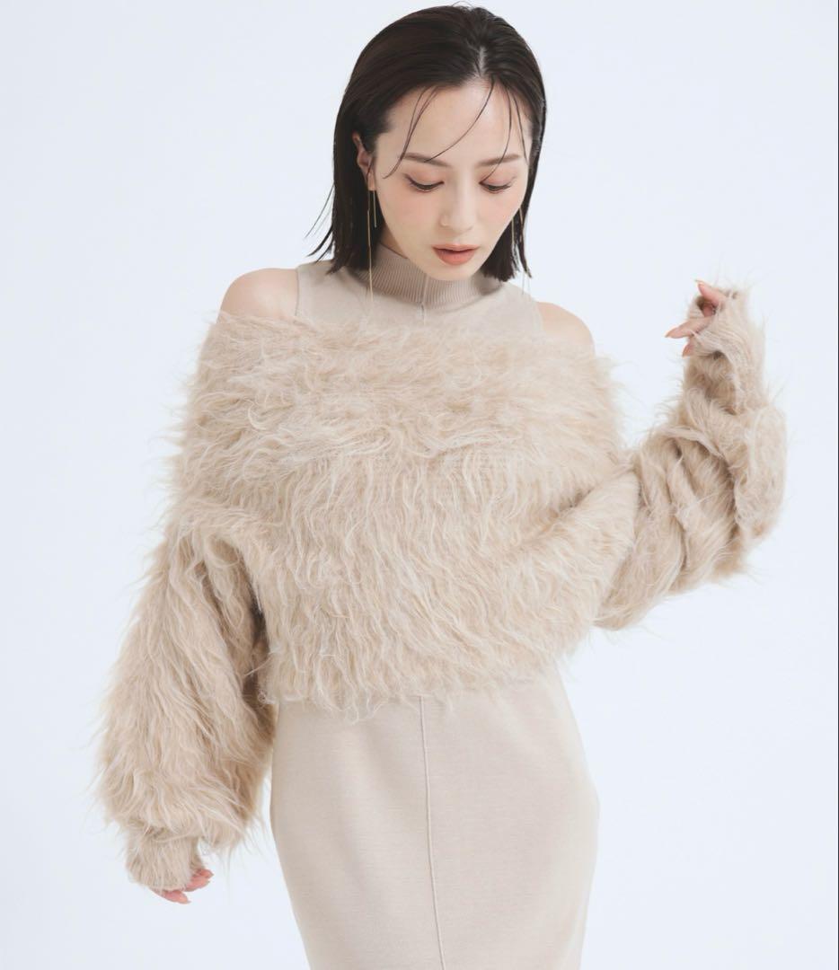 anuans オフショルレイヤードニットワンピース