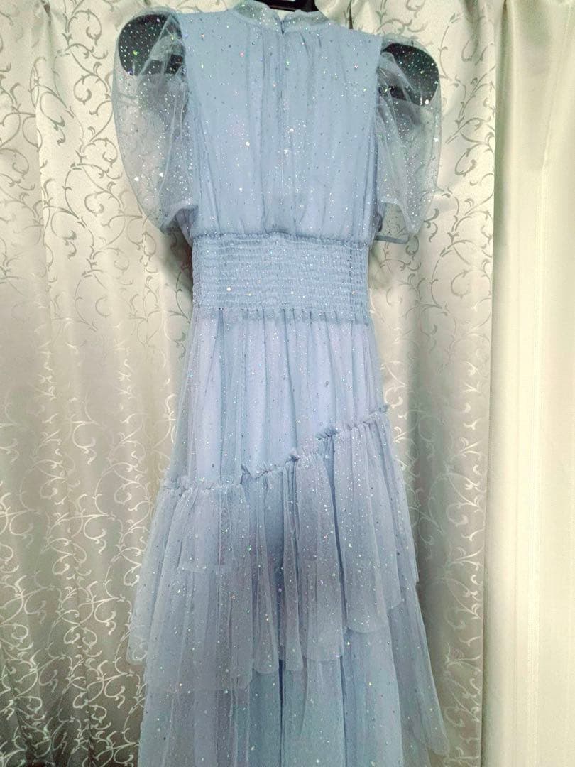 【FURFUR】ハーフスリーブラメチュールドレス　限定サイズ(00)ライトブルー