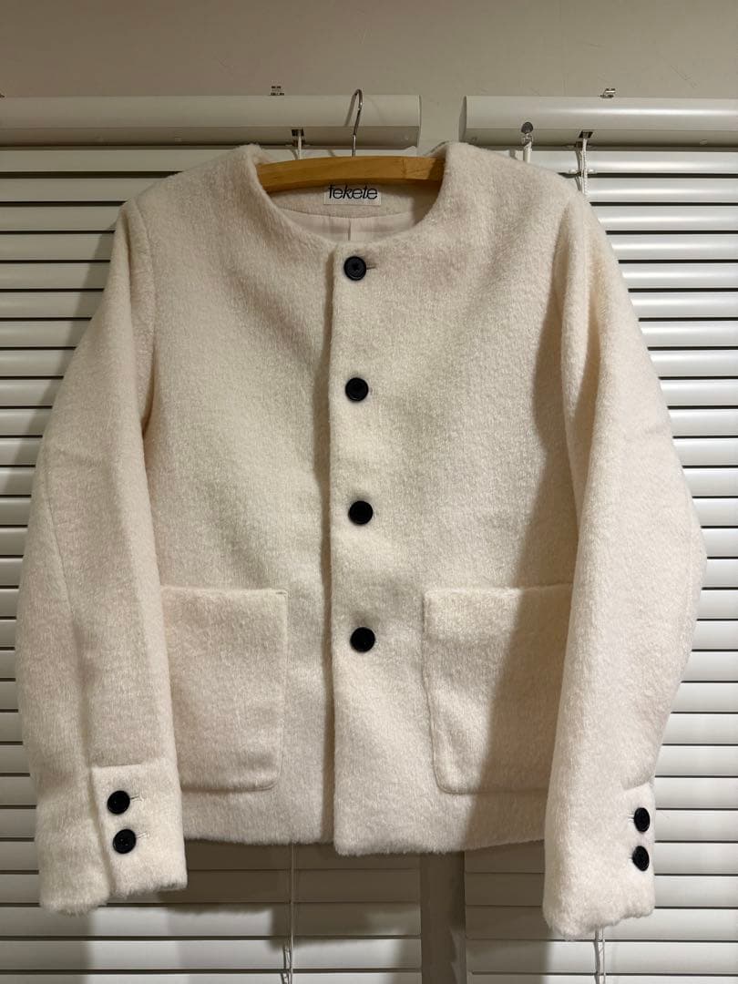 FEKETE ノーカラーウールシャギージャケット アイボリー