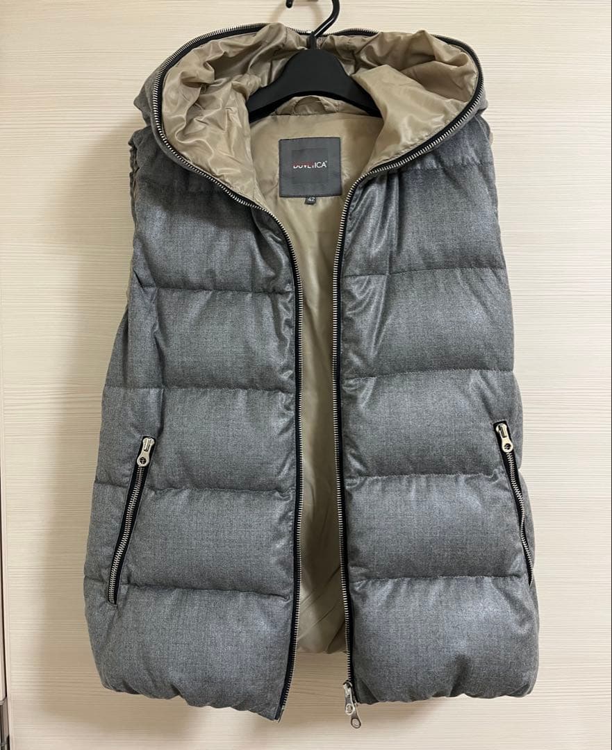 DUVETICA ウールダウンベスト グレー×ベージュ 42