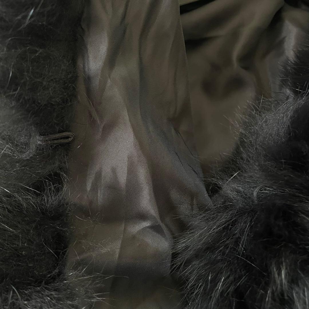 カシミヤ100パーセント　ブルーフォックス　ブラックフード付きファーケープ