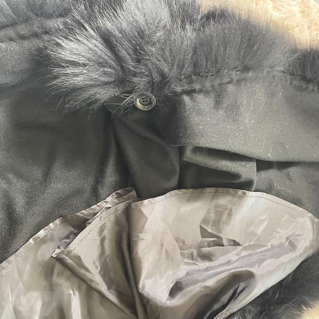 カシミヤ100パーセント　ブルーフォックス　ブラックフード付きファーケープ