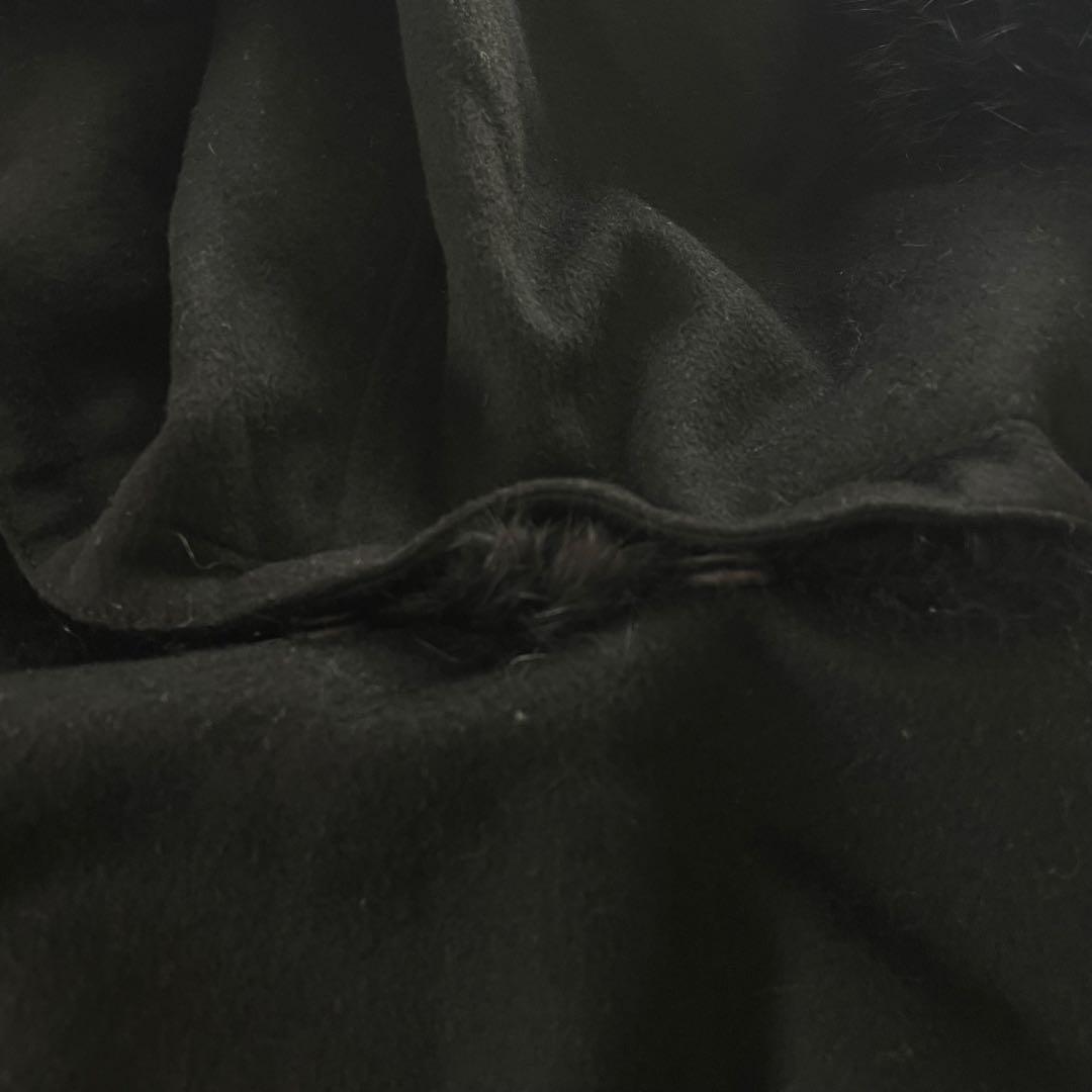 カシミヤ100パーセント　ブルーフォックス　ブラックフード付きファーケープ