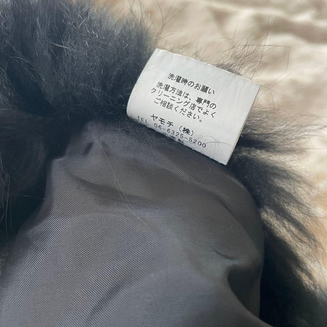 カシミヤ100パーセント　ブルーフォックス　ブラックフード付きファーケープ