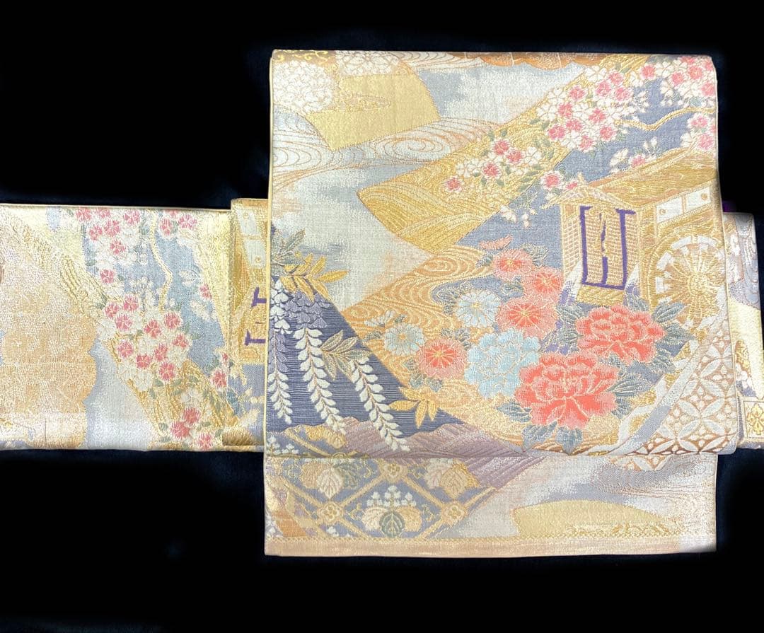 袋帯　ワンタッチ作り帯　マジックテープ　二重太鼓　付け帯【古典絵巻】金糸織