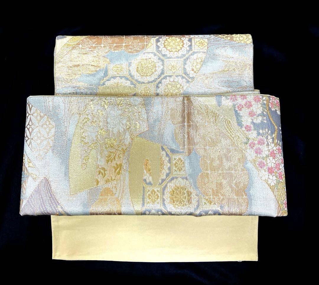 袋帯　ワンタッチ作り帯　マジックテープ　二重太鼓　付け帯【古典絵巻】金糸織