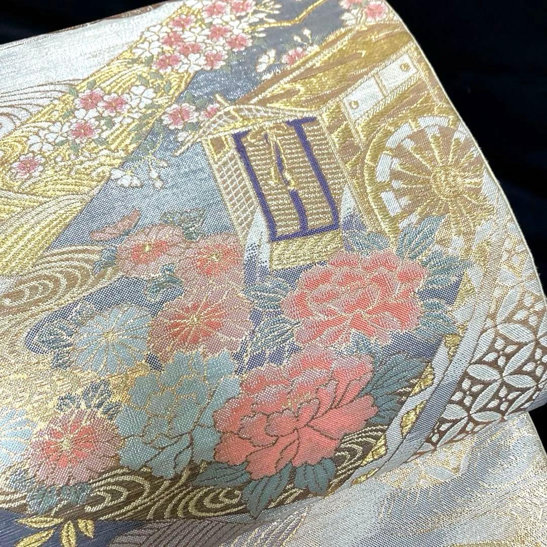 袋帯　ワンタッチ作り帯　マジックテープ　二重太鼓　付け帯【古典絵巻】金糸織