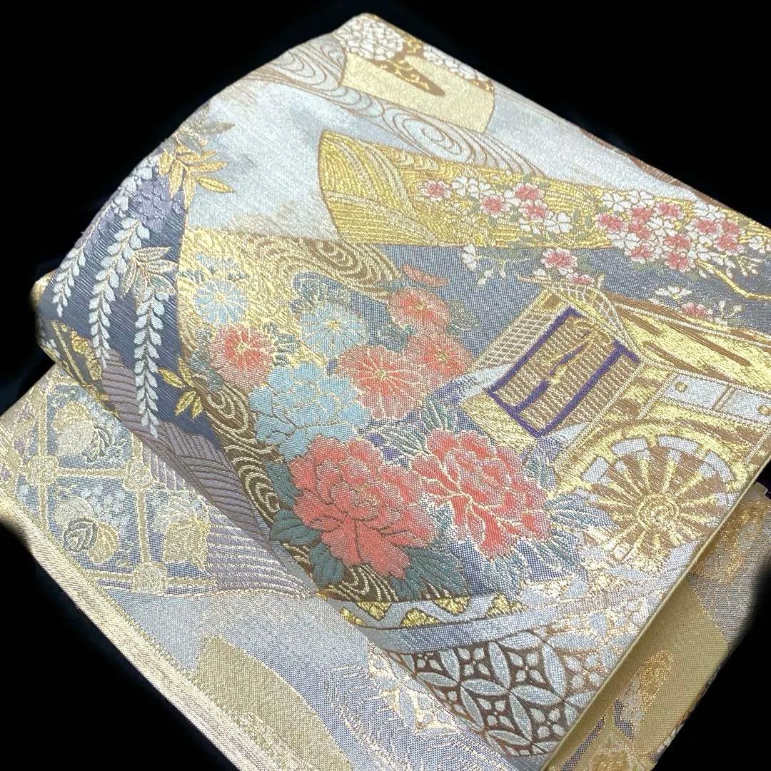 袋帯　ワンタッチ作り帯　マジックテープ　二重太鼓　付け帯【古典絵巻】金糸織