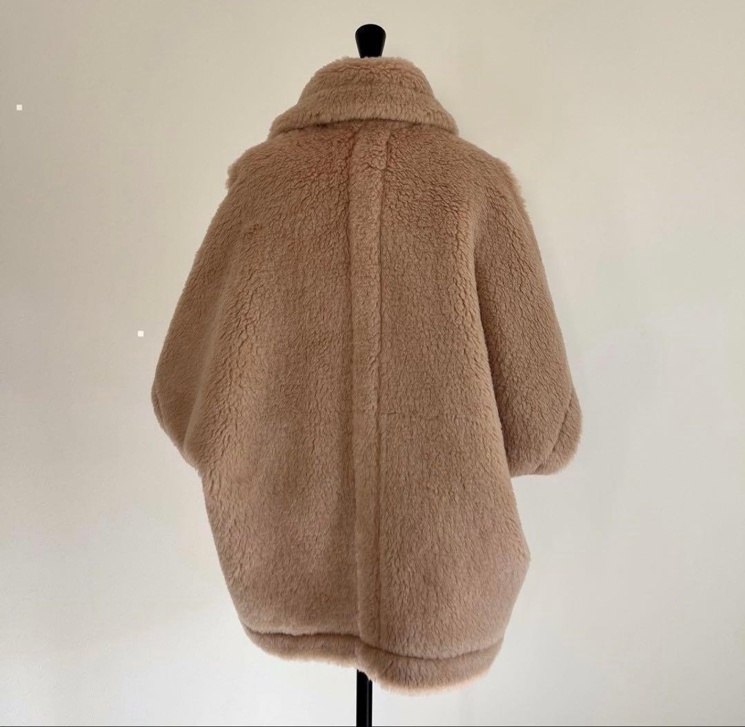 MaxMara風 ベアポンチョ テディ ケープ ミルクティーベージュ