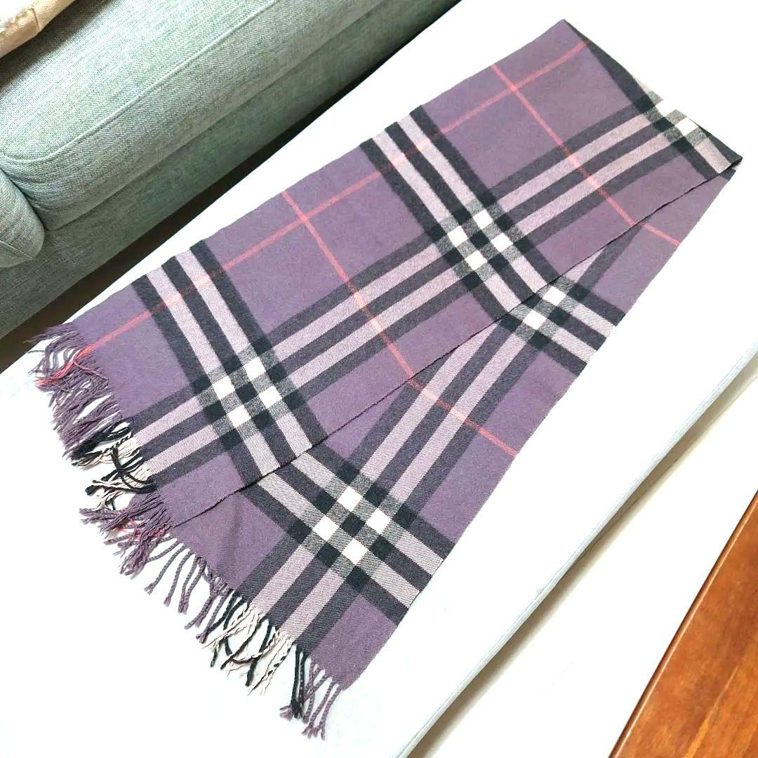 BURBERRY カシミア ノバチェック メガチェック　パープル マフラー 希少