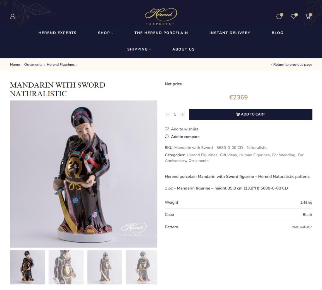 のり様用 ヘレンド 大型35cm人形　フィギュリン マスターぺインター作品