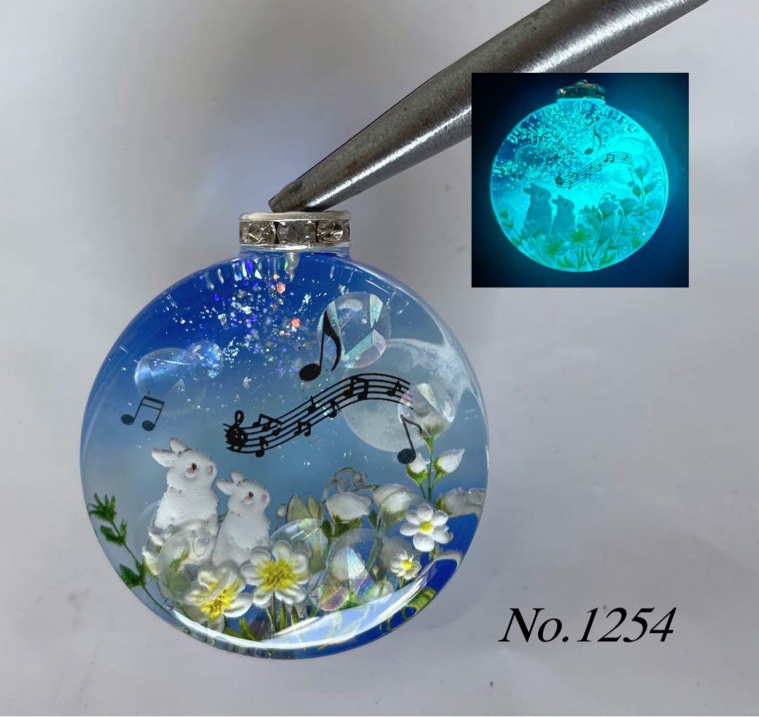 RUKURUKU/夢の国のうさぎ　お城　薔薇　蓄光　オルゴナイトネックレス