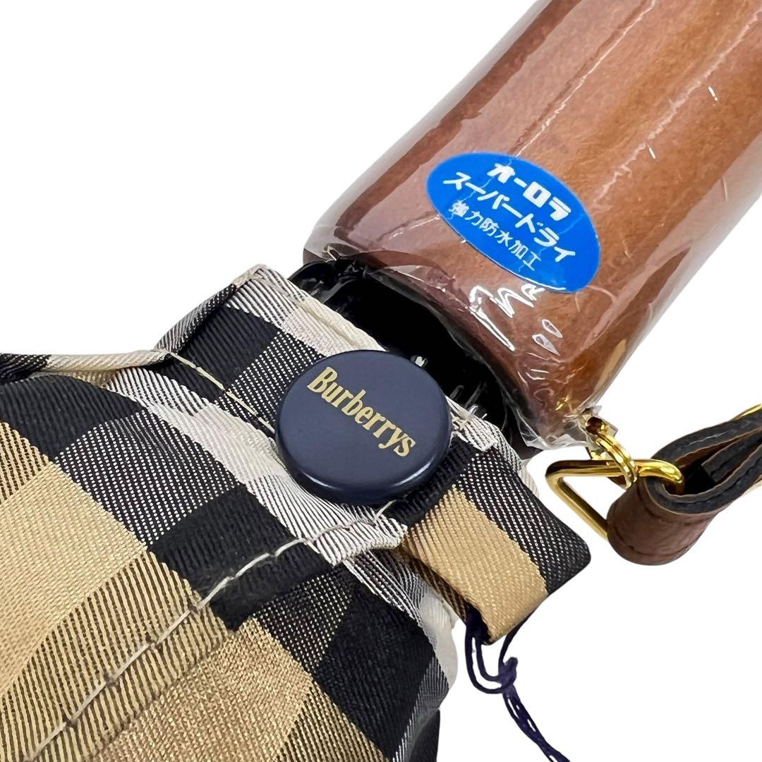 □未使用　タグ付　バーバリー ノバチェック柄　雨傘　折りたたみ傘 オーロラ