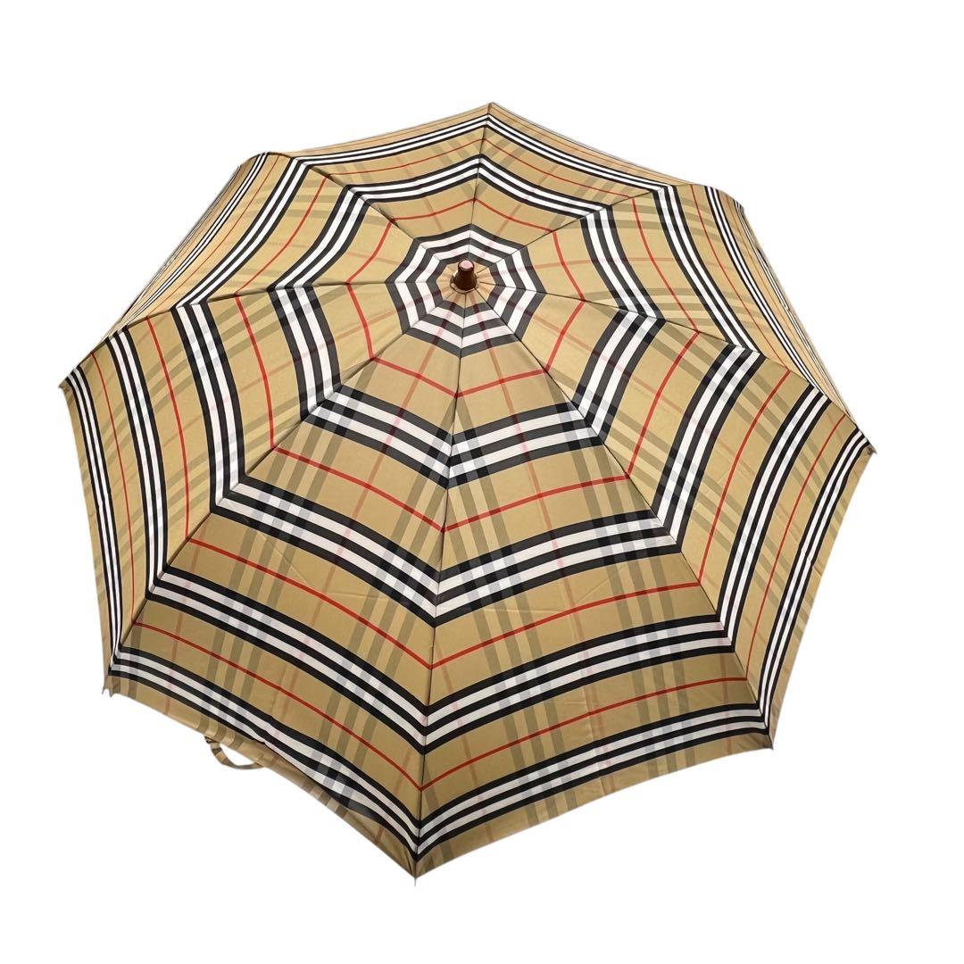 □未使用　タグ付　バーバリー ノバチェック柄　雨傘　折りたたみ傘 オーロラ